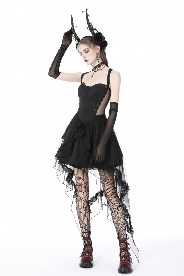 Black Sleeveless Lace-Up Layered Swallowtail Lace Women's Gothic Wedding Dress - Product - 9