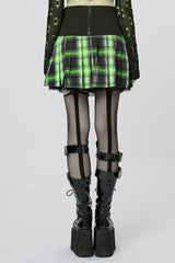 Black/Green Double Breasted Print Ruffle Lace Women's Steampunk Pleated Skirt - Product - 3