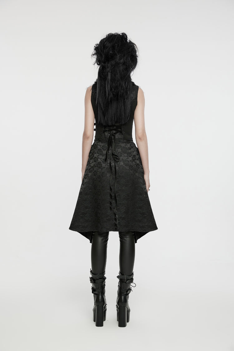 Black V Collar Sleeveless Jacquard Detachable Lace-Up Women's Gothic Vest - Product - 8