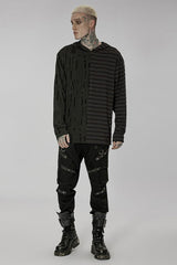 Black Punk Personality Left-Right Asymmetrical Knitted Stitching Casual Hooded Men's T-Shirt - Product - 4