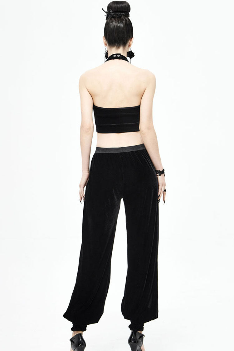 Black Gothic Front Decals Split Splice Mesh Velvet Women's Pants - Product - 11