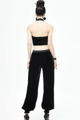 Black Gothic Front Decals Split Splice Mesh Velvet Women's Pants - Product - 11