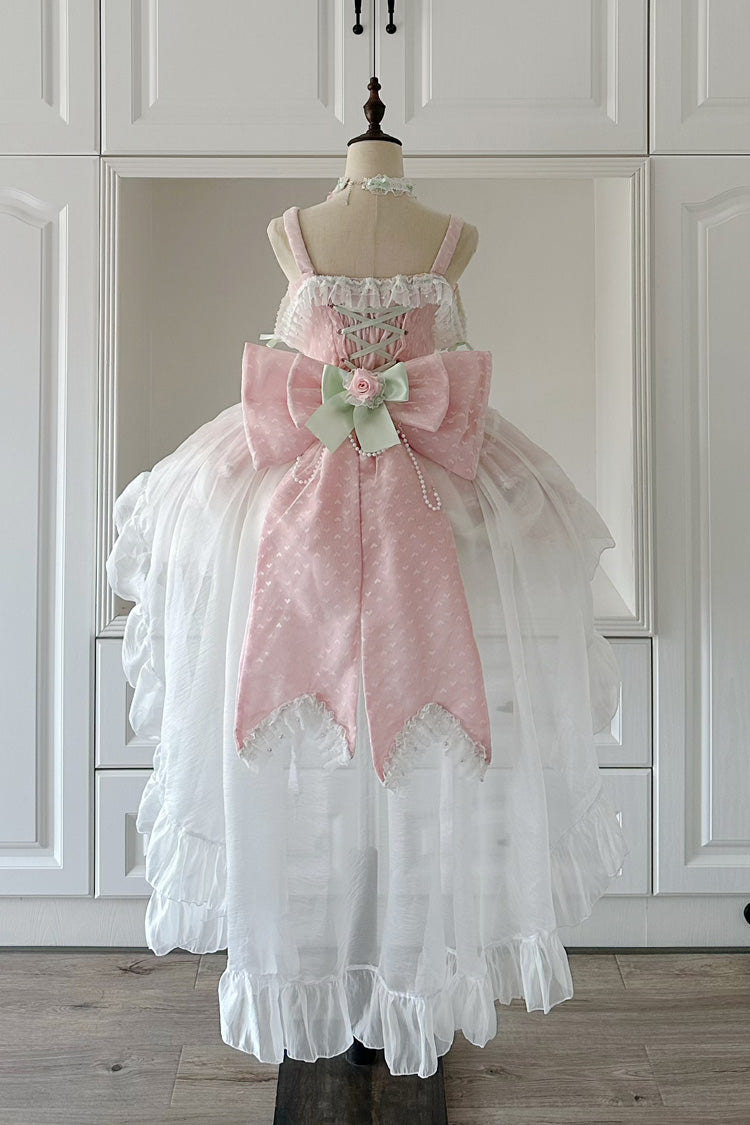 Pink [Honey Rose] Sleeveless Ruffle Embroidery Bowknot Lace Pearl Sweet Lolita Jsk Dress - Product - 6