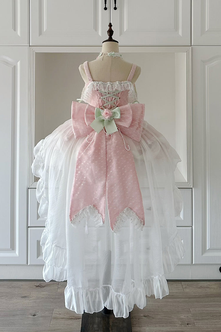 Pink [Honey Rose] Sleeveless Ruffle Embroidery Bowknot Lace Pearl Sweet Lolita Jsk Dress - Product - 6