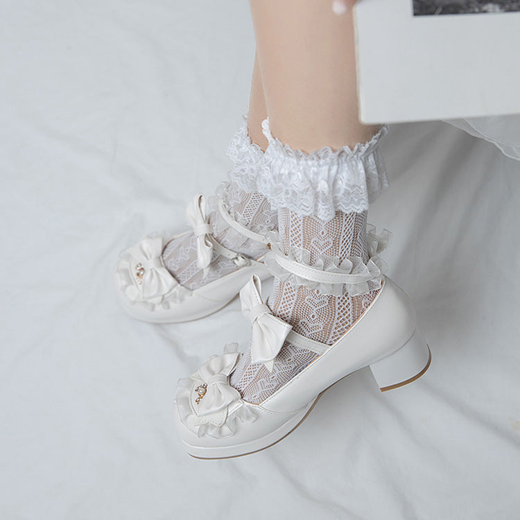 Bowknot White Frills Sweet Lolita High Heel Shoes - Product - 14