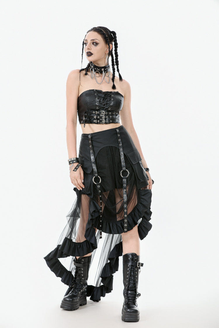Black Lace-Up Eyelet Belted Women's Punk Bustier - Product - 8