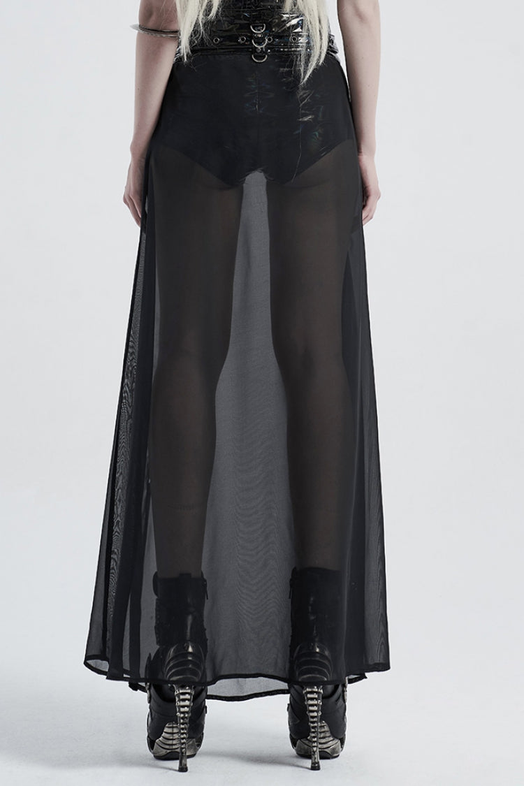 Fake Two Pieces PU Leather Stitching Sheer Women's Steampunk Skirt 2 Colors - Product - 3