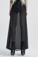 Fake Two Pieces PU Leather Stitching Sheer Women's Steampunk Skirt 2 Colors - Product - 3