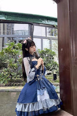 Blue Multi-layer Print Ruffle Classic Plus Size Chinese Style Princess Lolita Jsk Dress - Product - 3