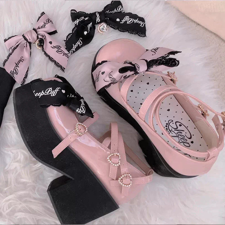 Sweet Bowknot Lace Japanese Lolita Platform Shoes 2 Colors - Product - 5