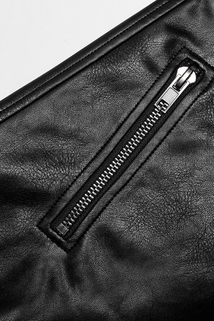 Black Faux Leather Detachable Metal Side Straps Men's Steampunk Pants - Product - 8