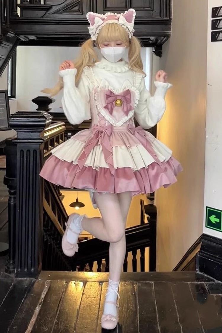Pink Gradient Triple-Layered Ruffle Bowknot Sweet Princess Lolita Jsk Dress - Product - 2