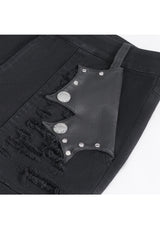 Black High Waisted Ripped Detachable Tassels  Men's Punk Pants - Product - 10