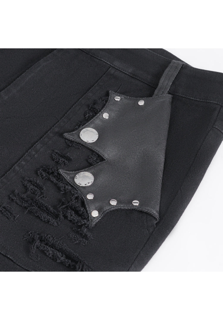 Black High Waisted Ripped Detachable Tassels  Men's Punk Pants - Product - 10