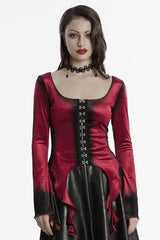 Red Long Sleeves Gradient Irregular Women's Gothic Blouse - Red - 1