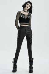 Black Faux Leather Metal Love Lock Buckles Women's Steampunk Pants - Product - 4