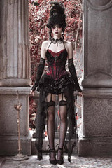 Black/Red Duchess Rococo Fishbone Girdle Multi-layer Ruffle Gothic Lolita Skirt - Product - 2