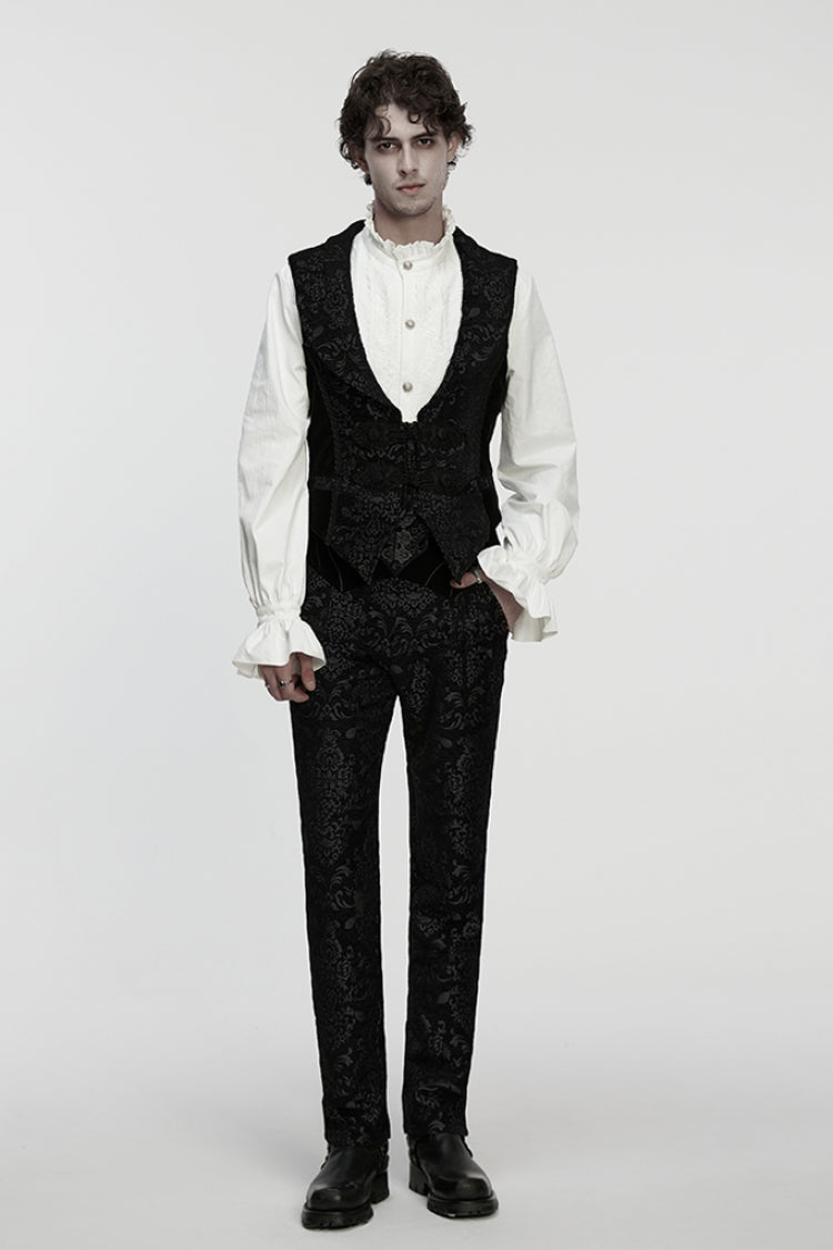 Black Sleeveless Floral Jacquard Buckled Men's Gothic Vest - Product - 4