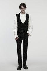 Black Sleeveless Floral Jacquard Buckled Men's Gothic Vest - Product - 4