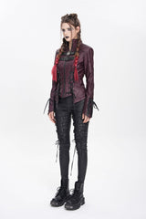 Red Pentacle Lace-Up Buckle Women's Punk Jacket - Product - 6