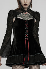 Black Long Sleeves Ruffle Stitching Lace Two Pieces Women's Gothic Dress - Black - 1