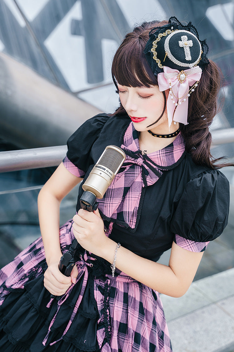 Black/Purple Short Sleeves Multi-Layered Print Ruffle Cardigan Bowknot Asymmetric Sweet Lolita Skirt Set - Product - 7