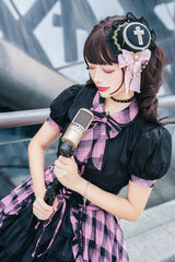 Black/Purple Short Sleeves Multi-Layered Print Ruffle Cardigan Bowknot Asymmetric Sweet Lolita Skirt Set - Product - 7