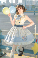 Blue/Ivory Catch The Stars Print Navy Style Sleeveless Ruffle Bowknot Sweet Lolita Dress - Product - 4
