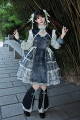 Cheongsam Ink Print Multi-layer Bowknot Sweet Chinese Style Princess Lolita Jsk Dress 2 Colors - Product - 2