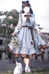 Blue/Brown [Magic Vocal Club] Ruffle Bowknot Sweet College Style Elegant Lolita Jsk Dress - Blue/Brown - 1