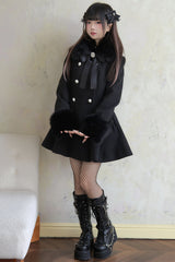 Black Double-Breasted Long Sleeves Bowknot Japanese Sweet Lolita Coat - Product - 5