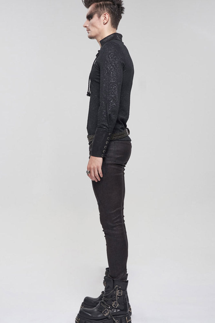 Black Gothic Pattern Decoration Tie Rope Design Knitted Elasticity Pullover Men's Shirt - Product - 10