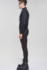 Black Gothic Pattern Decoration Tie Rope Design Knitted Elasticity Pullover Men's Shirt - Product - 10