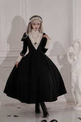Black [Letters and Poems·Nocturne] Nun Long Sleeves Ruffle Gothic Lolita Long Dress - Product - 7