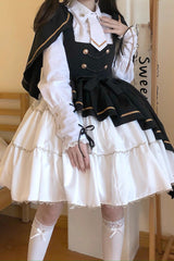 Black/White [Commander] Long Sleeves Ruffle Bowknot Irregular Sweet Lolita Dress Coat Cloak Set - Product - 3