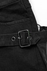 Black Slim Symmetrical Front Button Women's Steampunk Shorts - Product - 6