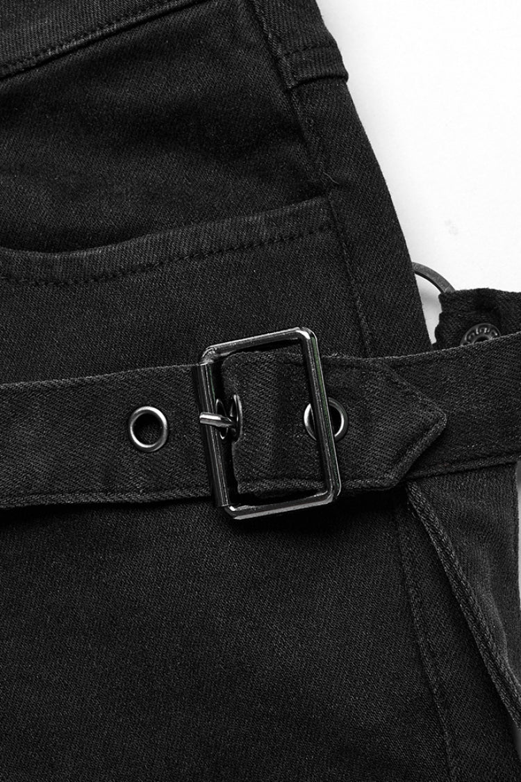 Black Slim Symmetrical Front Button Women's Steampunk Shorts - Product - 6
