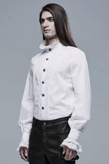 White Stand Collar Lantern Sleeves Slim Men's Gothic Blouse - Product - 2