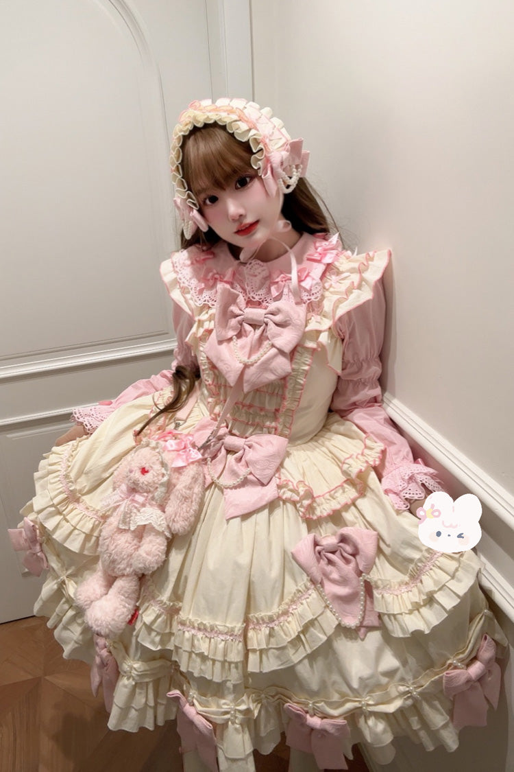 Pink/Yellow Doll Multi-Layered Ruffle Bowknot Lace Sweet (Set) detail view 3
