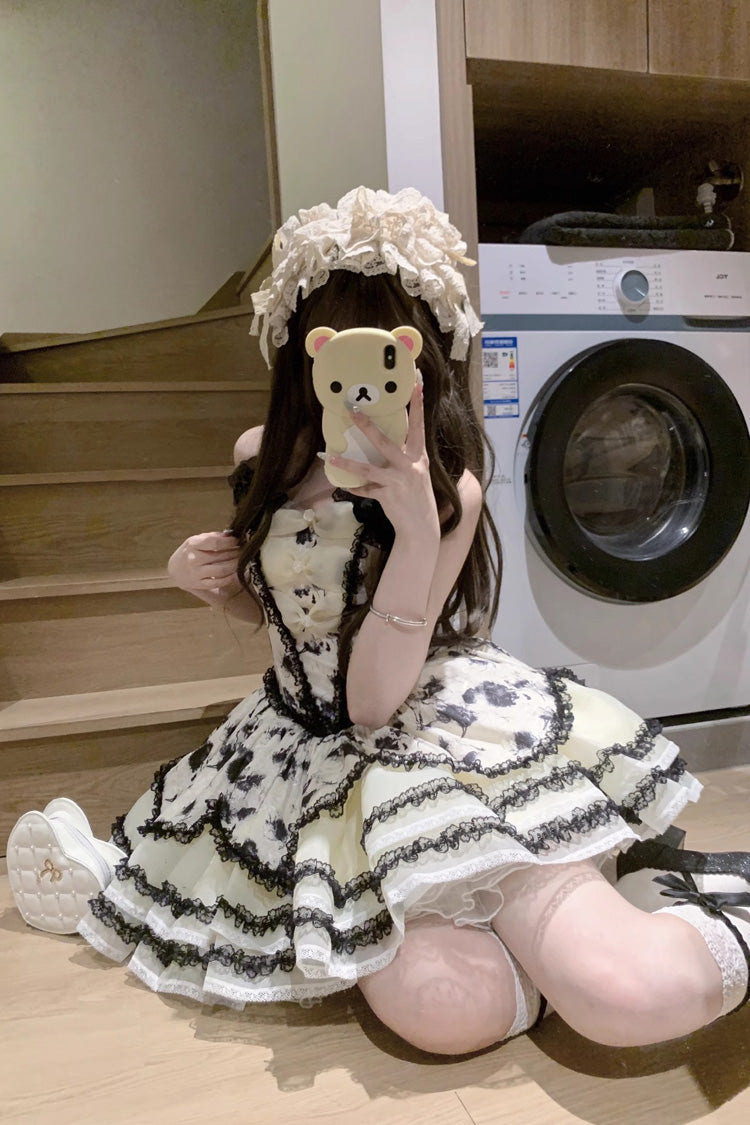 Jasmine Rain Print Stitching Lace Sweet Lolita Jsk Dress 6 Colors - Product - 13