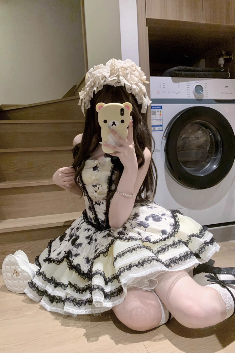 Jasmine Rain Print Stitching Lace Sweet Lolita Jsk Dress 6 Colors - Product - 13