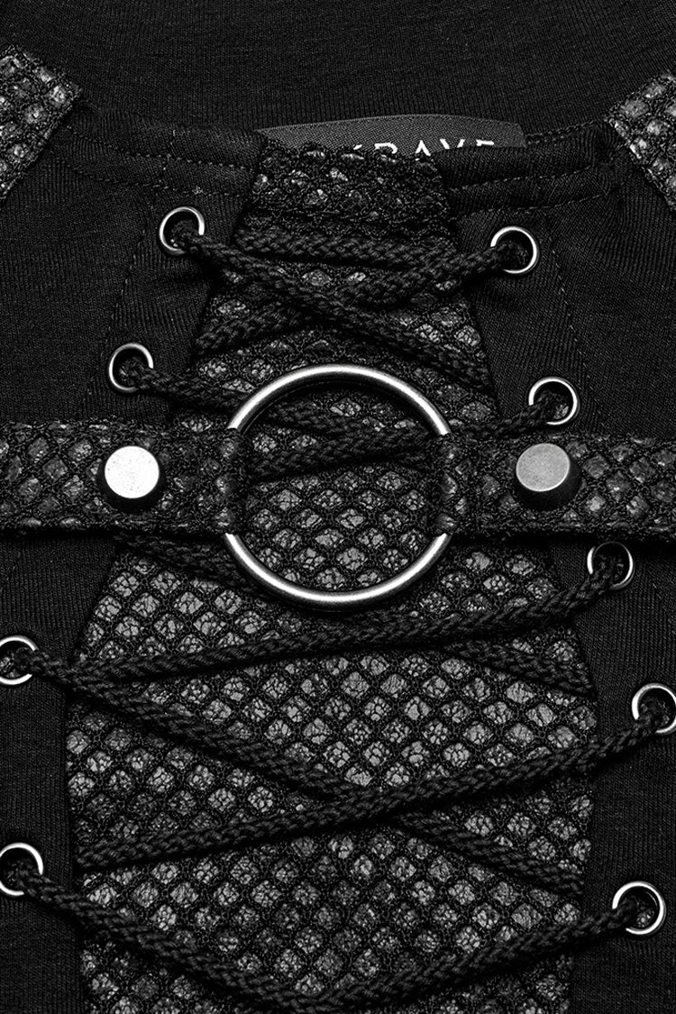 Black Long Sleeves Stitching Lace-Up Ripped Men's Punk Blouse - Product - 6