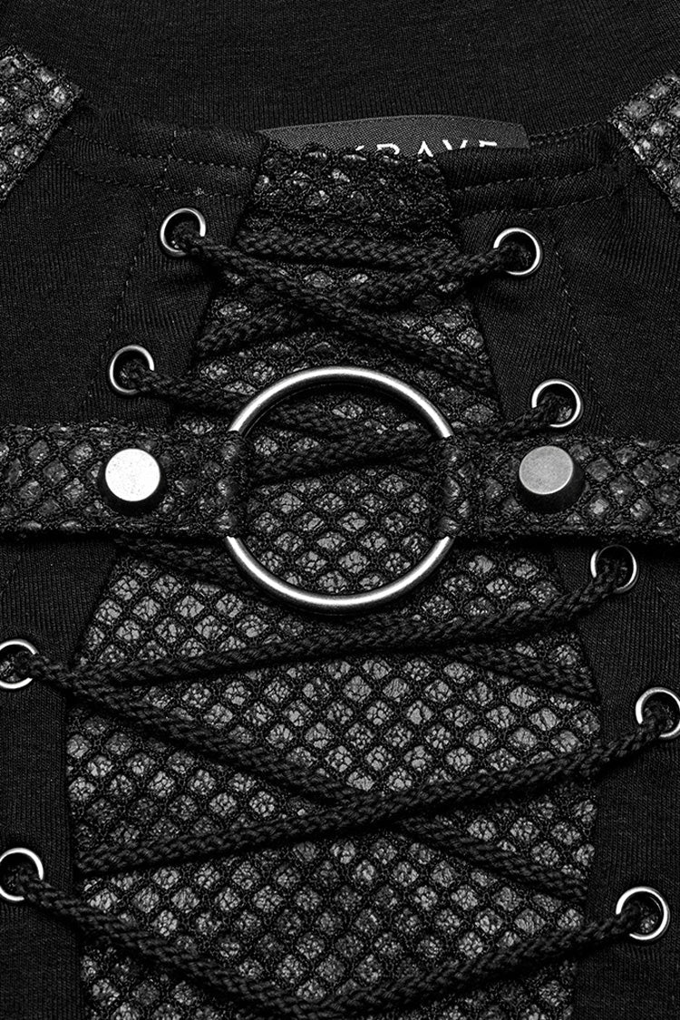 Black Long Sleeves Stitching Lace-Up Ripped Men's Punk Blouse - Product - 6