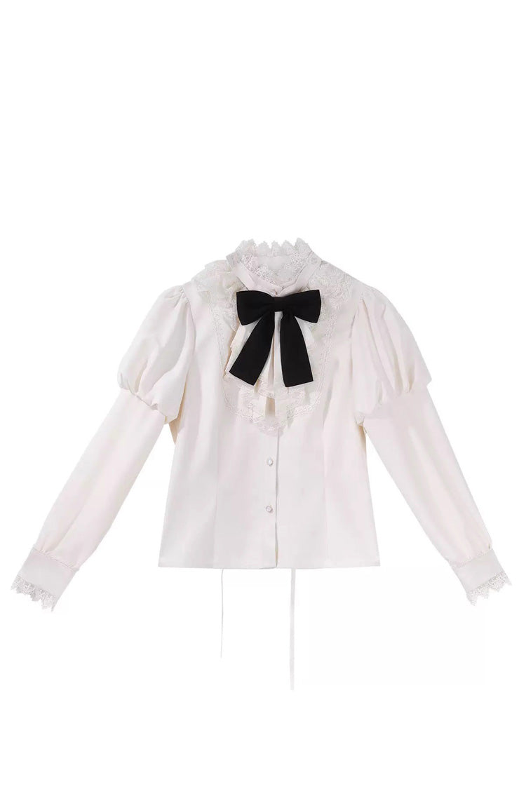Black/White [Violin Variations] Ruffled Embroidered Gothic Lolita Jumper Dress Set - Blouse - 16