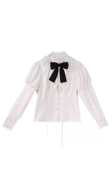 Black/White [Violin Variations] Ruffled Embroidered Gothic Lolita Jumper Dress Set - Blouse - 16
