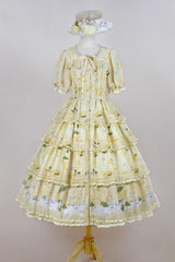 Yellow [Lemon Chicken] Short Sleeves Triple-Layered Print Ruffle Bowknot Lace Sweet Gorgeous Lolita Dress - Product - 3