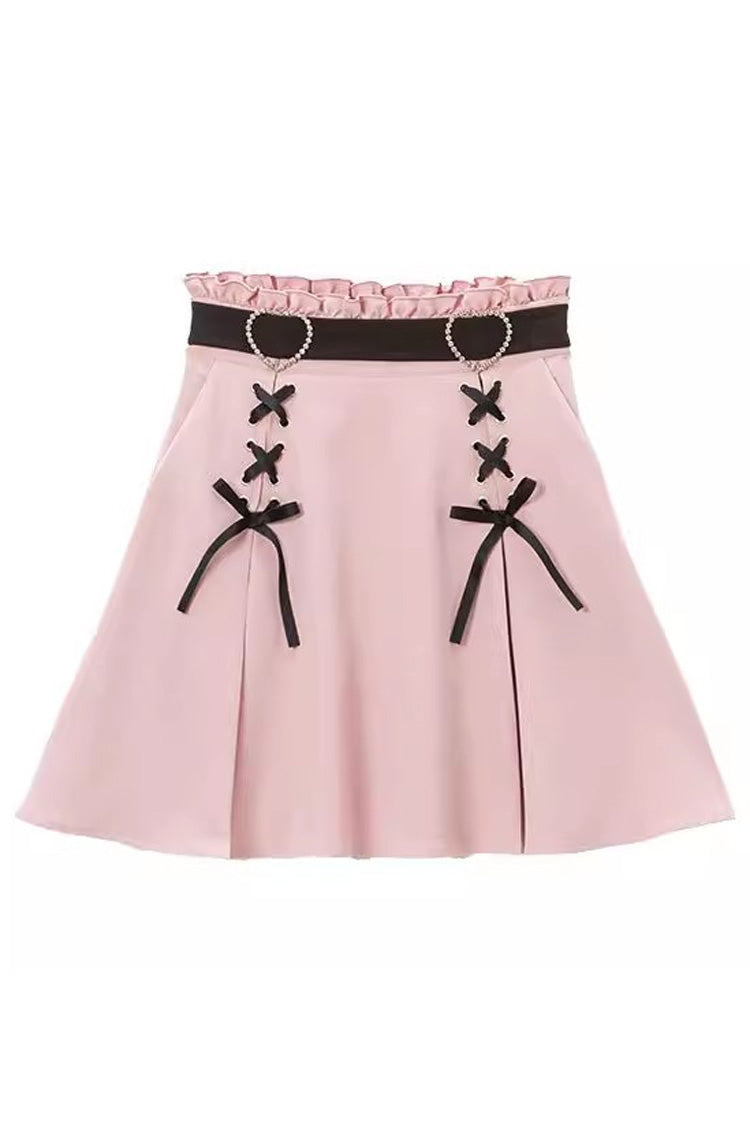 Heart Shape Decoration Bowknot Sweet Jirai Kei Skirt 2 Colors - Pink - 2