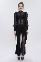 Black Velvet High Neck Lace Fake Bra Design Splicing Three-Dimensional Butterfly Mesh Women's Gothic Shirt - Product - 4