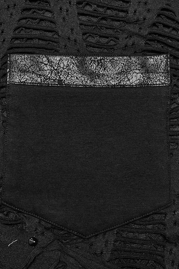 Black Short Sleeves Stitching Mesh Ripped Men's Punk T-Shirt - Product - 6