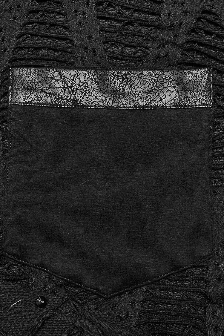 Black Short Sleeves Stitching Mesh Ripped Men's Punk T-Shirt - Product - 6